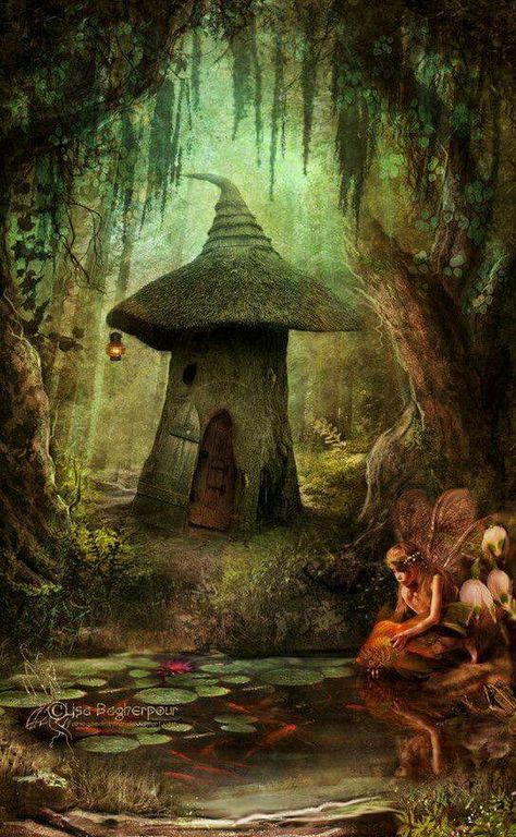 House Forest, Creature Fantasy, Heroic Fantasy, Forest Illustration, Mushroom House, Fairies Elves, Fairy Magic, Fantasy Places, Fantasy Fairy