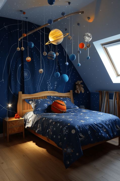 37+ Celestial Bedroom Aesthetic Ideas Solar System Mobile Projects For Kids, Solar System Decorations, Space Bedroom Aesthetic, Solar System Bedroom, Kids Room Space Theme, Girls Space Bedroom, Bedroom Ideas Space, Celestial Bedroom Aesthetic, Toddler Space Room