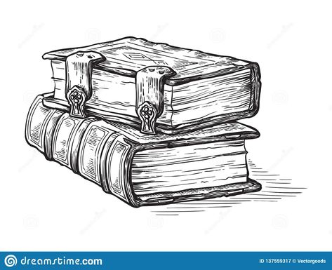 Book Art Drawing Illustration, Old Book Drawing, Books Drawing Sketches, Stack Of Books Drawing, Open Book Drawing, Stack Of Old Books, Books Sketch, Books Vector, Book Drawings