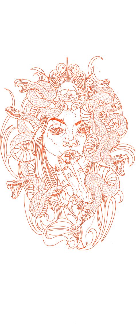 Medusa Tattoo Linework, Medusa Tattoo Outline, Medusa Snake Tattoo, Linework Tattoo Sleeve, Medusa Stencil, Medusa Outline, Medusa Sleeve Tattoo, Female Back Tattoos Full, Tattoo Stencils Outline Design