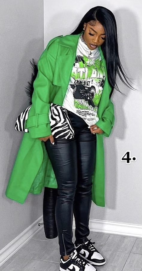 All Black Pop Of Color Outfit, Outfit For Sporting Event Games, Green And Black Outfits Black Women, Watch Night Service Church Outfit, Spring Styles 2024, Kelly Green Outfits For Women, Green Outfit Ideas Black Women, Sneakers Outfit Baddie, Plus Size Brunch Outfit Spring