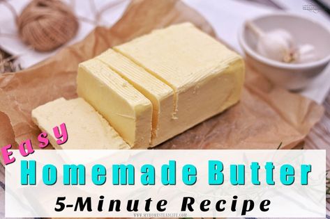 With just one gredient, you can make your own delicious easy homemade butter in less than 5 minutes, and you don’t even need a cow! Amish Food Recipes, Easy Homemade Butter, Compound Butter Recipe, Amish Food, Healthy Milk, Pancake Recipe Buttermilk, Making Butter, Homestead Life, Compound Butter