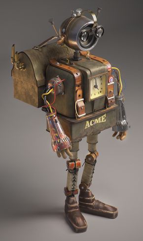 ArtStation - Acme, Anastasiia Radchenko Steampunk Robot Concept Art, Steam Punk Robot, Trash Robot, Vintage Robot Art, Robots Art, Steampunk Robots, Steampunk Robot, Recycled Robot, Vintage Robots