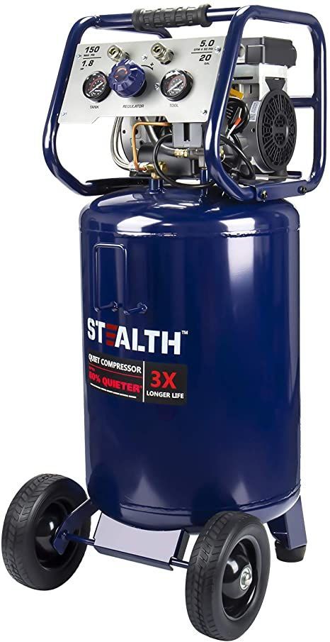 Stealth 20 Gallon Ultra Quiet Air Compressor,1.8 HP Oil-Free Peak 150 PSI 68 Decibel Air Compressor, 6CFM @ 40 PSI 5 CFM @ 90 PSI Long Life Electric Air Compressor W/Wheel for Garage, Jobsite Quiet Air Compressor, Silent Air Compressor, Reciprocating Compressor, Portable Air Compressor, Storing Paint, Compressed Air, Ceiling Fan In Kitchen, Life Cycle, Air Tools