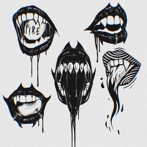 Portal Tattoos, Vamp Tattoo, Tattoo Ideas Women, Tongue Tattoo, Tattoo Planning, Mouth Tattoo, Shadow Creatures, Scary Tattoos, Mouth Drawing