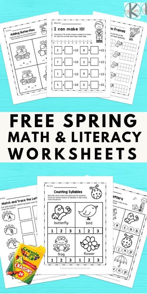 Spring Math Worksheets, Spring Worksheets, Spring Worksheet, Spring Kindergarten, Spring Math, Literacy Worksheets, Free Kindergarten Worksheets, Worksheets For Kindergarten, Math Literacy