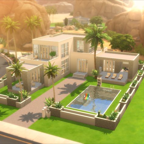 Oasis Springs Modern House Sims 4, Sims 4 Houses Oasis Springs, Sims Modern Mansion, The Sims 4 Houses Ideas Modern, Sims Houses Ideas, Sims4 Modern House, Modern Sims 4 House Design, Modern Sims House, Sims Home Ideas