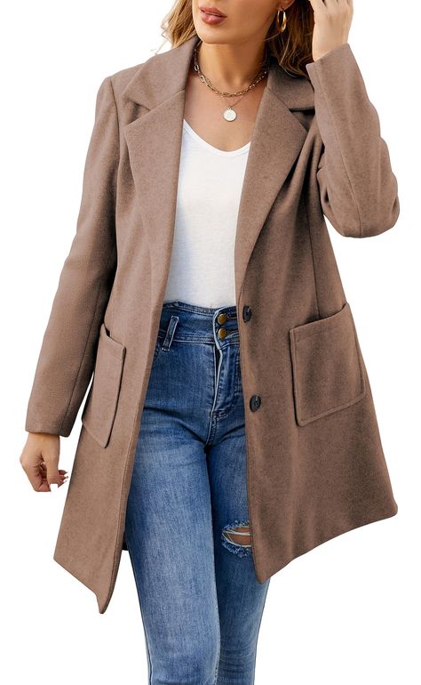 PRICES MAY VARY. Stay warm and stylish in our women's coat trench jacket, perfect for the winter season. Made with a high-quality blend of 85% polyester and 15% viscose, this peacoat cardigan is durable and comfortable. Featuring a lapel collar and a solid color design, this long sleeve overcoat exudes elegance and sophistication. The open front design with buttons and pockets adds functionality to this trendy cardigan coat, making it suitable for both business and casual occasions. With its lin Women’s Fall Jackets, Women’s Coats, Peacoat Womens Outfit, Womens Peacoat, Fall Fashion Comfy, Formal Jackets For Women, Women's Trench Coat, Long Cardigan Coat, Amsterdam Fashion