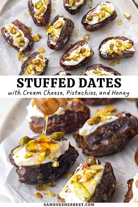 Dates With Cream Cheese, Baked Appetizers, Stuffed Dates, Date Recipes, Soft Cheese, Vegetarian Cheese, Goat Cheese, Appetizer Snacks, Dating Site