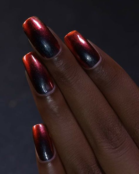 A magical Ultra Chrome unlike any other! 😍 Eclipse is a mystifying midnight black Ultra Chrome™ with a fiery red color shift! Would you wear #ILNPEclipse? ❤ Nail Designs Red And Black, Red Gothic Nails, Nail Designs Red, Red Nail Design, Red Gothic, Gothic Nails, Office Job, Red Nail Designs, Cat Eye Nails