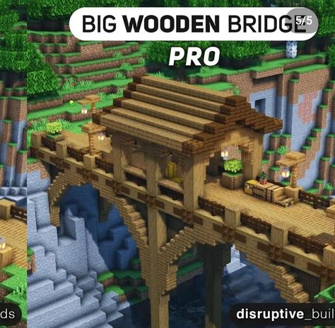 Minecraft Wooden Bridge Ideas, Bridge Ideas Minecraft Big, Minecraft Ideas Bridges, Bridge Idea Minecraft, Minecraft Big Bridge Ideas, Minecraft Wooden Bridge, Big Bridge Minecraft, Pont Minecraft, Bridge Ideas Minecraft