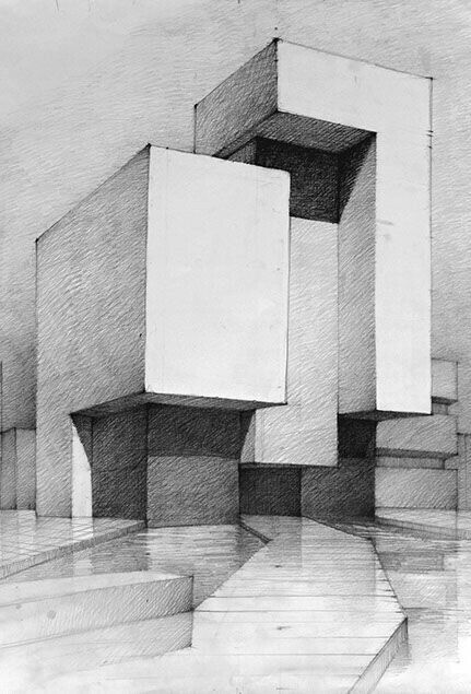 pencil sketch of blocky monolithic building | 2021-03-21 Architecture Art Nouveau, Architecture Drawing Presentation, Architecture Portfolio Layout, Architecture Drawing Sketchbooks, Perspective Drawing Architecture, Architecture Drawing Plan, Architecture Portfolio Design, Interior Architecture Drawing, Conceptual Architecture