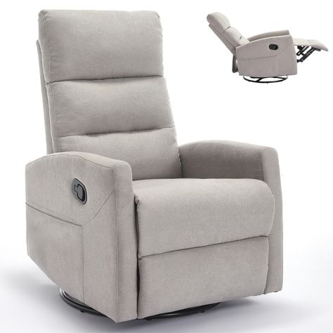 Experience comfort and style with the 26.38"W Manual Recliner with Swivel Glider, a modern accent chair designed to elevate your relaxation time. With its ability to recline up to 155 degrees, this chair offers the perfect position for lounging, napping, or simply unwinding after a long day. The swivel glider base enables smooth 360-degree rotation and gentle rocking, making it ideal for both relaxation and multitasking. Upholstered in soft, durable fabric, it provides a luxurious feel and blends seamlessly with any decor. Two side pockets keep your essentials, like remotes or books, within easy reach, while the wood and metal frame ensures lasting stability and support. Whether you’re placing it in the living room, bedroom, or nursery, this recliner combines functionality and modern desig