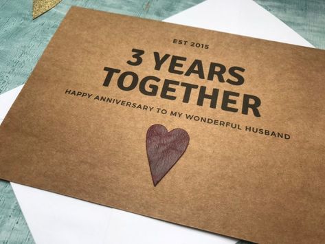 3rd anniversary card, personalised leather anniversary card, personalized leather anniversary card for 3 years together 3 Year Anniversary Quotes, Anniversary Wishes For Boyfriend, Anniversary Quotes For Boyfriend, Anniversary Quotes For Husband, Anniversary Wishes For Couple, Anniversary Wishes For Husband, Anniversary Quotes For Him, 3rd Year Anniversary Gifts, Third Wedding Anniversary