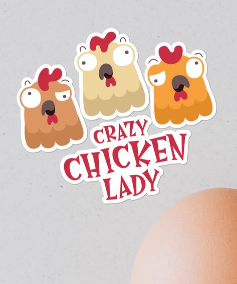 Comical cartoon chickens illustration with lettering “Crazy chicken lady”. Cool and funny gift for chicken lovers, chicken lady, farmers and chicken owners. #sticker #chickenlady Chickens Illustration, Lovers Chicken, Chicken Illustration, Chicken Owner, Cartoon Chicken, Crazy Chicken, Crazy Chicken Lady, Chicken Lady, Chicken Lovers