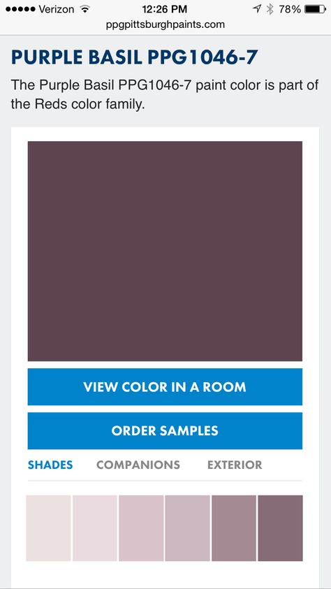 PPG Purple Basil - Tray color Purple Basil Color, Fasade Colors, Purple Basil, Pittsburgh Paint, Door Colors, Front Door Colors, Color Harmony, House Projects, Door Color