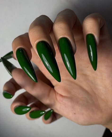 Blue Pointy Acrylic Nails, Trendy Green Nails Square, Green Stilleto Nails, Green Nails Inspiration, Neutral Nail Art Designs, Long Stiletto Nails, Sharp Nails, Long Stiletto, Sassy Nails