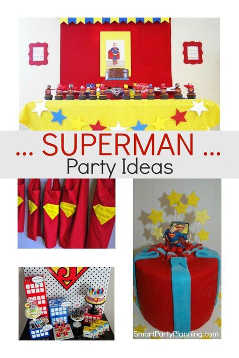 Selection of awesome Superman party ideas that the kids will love for their birthday parties. Filled with ideas for decoration, food and easy DIY to create the perfect superhero vibe. Simple ideas creates an amazing space that the boys will go nuts over. Superman Party Decorations, Superman Party Ideas, Superhero First Birthday, Heroes Party, Superman Birthday Party, Superman Party, Dollar Diy, Superman Birthday, Boys Birthday Party Ideas