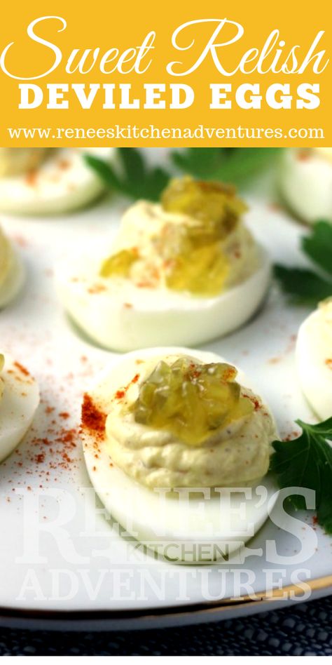 Deviled Eggs With Dijon Mustard, Deviled Eggs With Sweet Relish, Relish Deviled Eggs, Sweet Deviled Eggs, Deviled Eggs With Relish, Devil Eggs, Sweet Pickle Relish, Thanksgiving Deviled Eggs, Spicy Deviled Eggs