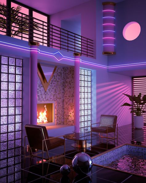 Retrowave Aesthetic, Tanning Shop, Vaporwave Room, 80s Interior, New Retro Wave, Vaporwave Aesthetic, Neon Aesthetic, Retro Waves, Contemporary Classic