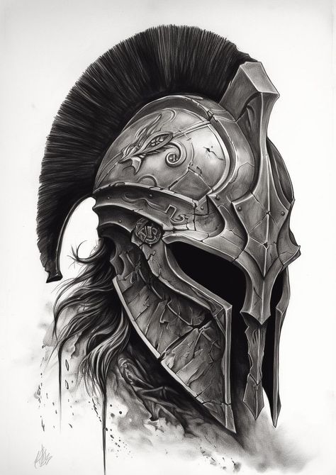 Spartan Helmet Tattoo, Sparta Tattoo, Gladiator Tattoo, Helmet Drawing, Helmet Tattoo, Spartan Tattoo, Roman Warriors, Greek Mythology Tattoos, Snake Tattoo Design