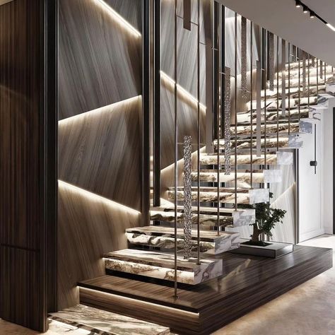 Elevate your home with stunning staircase design ideas! 😍❤️ . . . . . . . . . . #staircasedesign #homestairs #staircaselighting #stair #staircase #homeinterior #kreatecube #homeremodel #decoration #livingspace #trendingideas #ideas Luxury Staircase Modern Stairways, Stairways Design, Luxurious Stairs, Minimal Staircase, Staircase Accent Wall, Stairs Wall Design, Grand Stairs, Stairs Lights, Modern Staircase Design