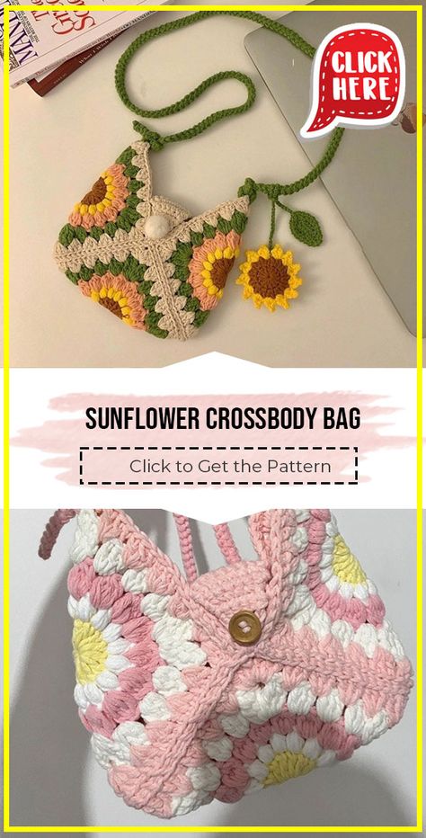 crochet Sunflower Crossbody Bag easy pattern  - Easy Crochet Sunflower Crossbody Bag Pattern for Beginners. Click to Get the Pattern #Bag #crochet #crochetpattern
 via @shareapattern.com Granny Square Crochet Crossbody Bag, Crochet Body Cross Bag, Crochet Cross Bag Pattern Free, Crochet Sunflower Purse Free Pattern, Sunflower Bag Crochet Pattern Free, Crochet Flower Bag Pattern Free, Crochet Bag Pattern Free Easy Handbags, Sunflower Tote Bag Crochet, Cross Body Bag Crochet Pattern