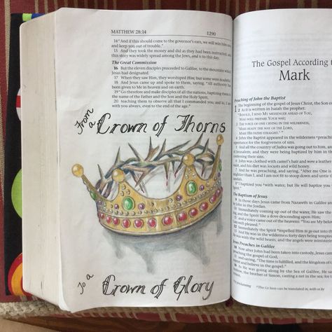 Crown Of Thorns To Crown Of Glory, Matthew Bible Journaling, The Crown Of Thorns, Woord Van God, Crown Of Glory, Bible Journaling For Beginners, Matthew 26, Bible Drawing, Inspire Bible