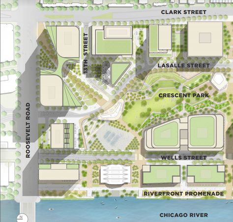 The 78's Planned Gateway Towers are Chicago Countdown's 8th Tallest Development - Chicago YIMBY Apartment Master Plan, Architecture Site Plan, Planning School, Urban Design Plan, Landscape Architecture Drawing, Grant Park, Isometric Design, Apartment Architecture, Twin Towers