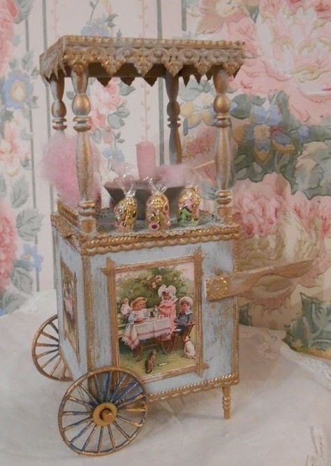 Cotton Candy Cart, Swan House, Ice Cream Cart, Candy Cart, Diy Doll Miniatures, Flower Cart, Victorian Flowers, Candy Floss, Market Stalls