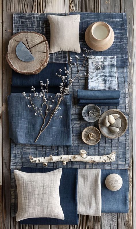 Blue And Grey Mood Board, Blue Interior Moodboard, Moodboard Materials Interior Design, Blue Moodboard Aesthetic, June Moodboard, Moodboard Interior Design, Interior Design Materials, Materials Board Interior Design, Soft Autumn Color Palette