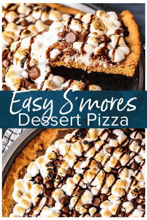 Dessert Pizza Recipe Easy, Smores Pizza, Easy Dessert Pizza, Dessert Pizza Recipe, Pizza Sweet, Fluffy Marshmallows, Easy Smores, Dessert Pizza Recipes, Pizza Dessert