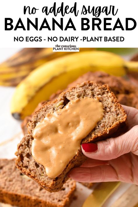 Banana Bread Egg Free, Easy Healthy Bread Recipe, Banana Bread Without Sugar, Banana Bread No Eggs, No Sugar Banana Bread, Pineapple Banana Bread Recipe, Low Sugar Banana Bread, Oat Flour Banana Bread, Banana Oat Bread