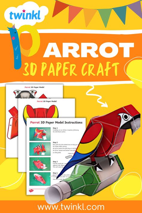 Twinkl's Parrot 3D Paper Craft  is a captivating and engaging project that allow all ages to bring to life a beautifully detailed parrot sculpture using paper. This DIY kit provides pre-cut pieces and step-by-step instructions for easy assembly, making it a perfect blend of creativity and relaxation. Parrot Paper Craft, Parrot Craft, 5th Grade Classroom, 3d Paper Crafts, Paper Model, Dotted Line, 3d Paper, Paper Models, Diy Kit