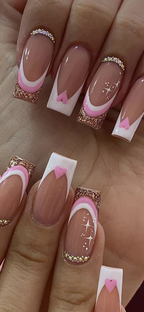 Pretty In Pink Nail Designs, Nail Art Extreme, Pretty Nails Classy French Tips, Short Pink French Tip Nails With Design, Anniversary Nails Ideas With Initial, Pink French Nail Designs, Anniversary Nails Ideas, Pink Girly Nails, Colombia Nails