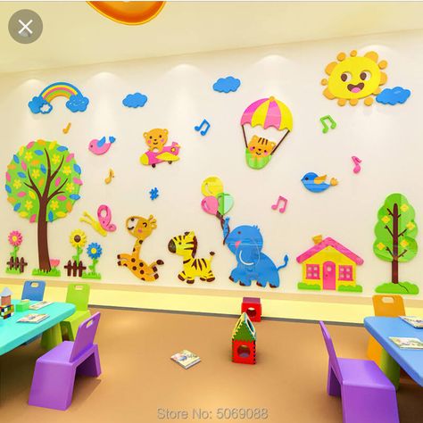 Creche Classroom Decoration, Daycare Classroom Decorating Ideas, Class Wall Decoration Ideas Preschool, Playschool Decoration Ideas, Kindergarten Classroom Wall Decor Ideas, Day Care Ideas Decoration, Nursery Class Decoration Ideas, Preschool Wall Decoration Ideas, Daycare Wall Ideas