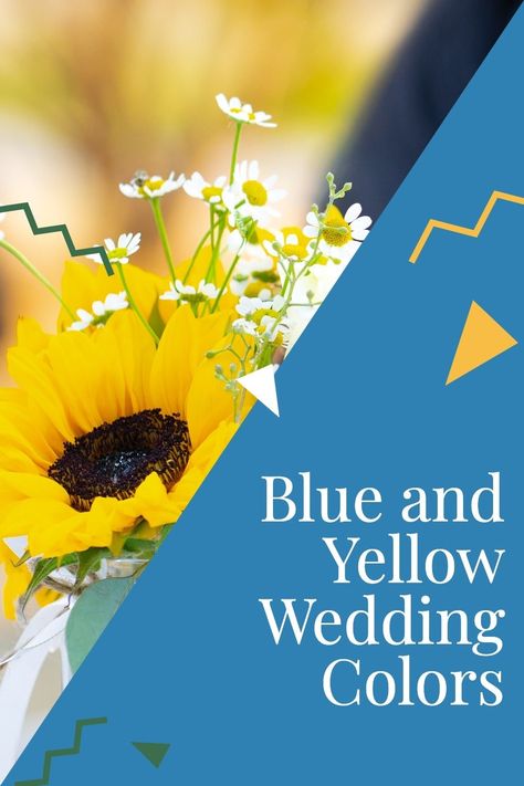 Yellow sunflower with small daisies. Matching Bridesmaid Dresses, Colorful Wedding Centerpieces, Yellow White Wedding, Blue Sunflower Wedding, Navy Wedding Theme, Blue And Yellow Wedding, Blue Yellow Weddings, Yellow Wedding Decorations, Summer Wedding Centerpieces