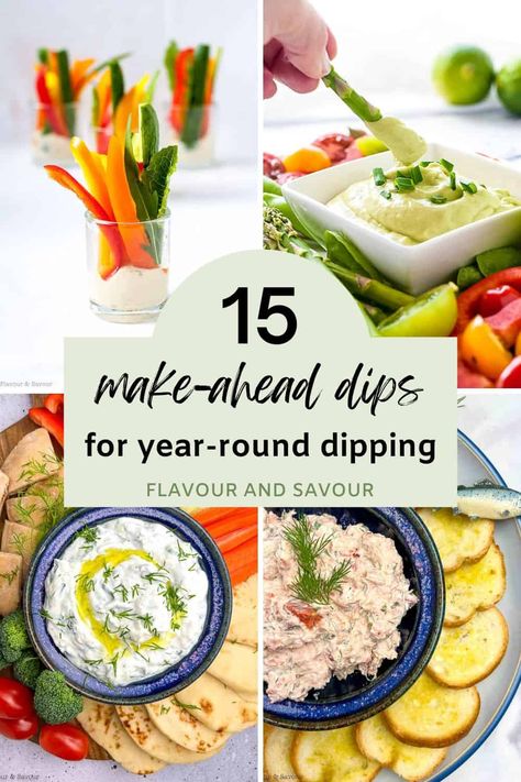 Looking for easy, make-ahead party dip recipes? This round-up of 15 healthy dip recipes includes creamy cold dips for veggies, fresh salsa and seafood dips. All are proven crowd-pleasers! Make Ahead Dips Cold, Veggie And Chip Dip, Dips For Veggies And Chips, Best Dip For Veggies, Dip For Veggie Tray, Dip Recipes For Veggies, Cheese Dip For Veggies, Easy Healthy Dips, Dip For Vegetables