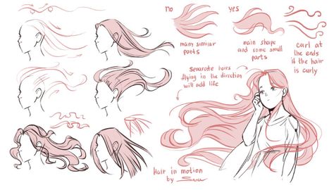 Flowing Hair Drawing Reference, Flowy Hair Drawing, Hair References Drawing, Ponytail Drawing, Long Hair Drawing, Wind Drawing, Anime Long Hair, Hair In The Wind, New Template