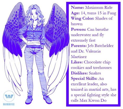 My life goal is to honor Max by making a Max Kwon Do studio.......not really......I'm gonna make the best cookies in the world. It's much easier. And theres cookies. I mean COOKIES PEOPLE. COOKIES!!!!!! <3 Fang Maximum Ride, Winged Characters, Maxium Ride, Maximum Ride Manga, Winged People, Cosplay Idea, City Of Ashes, Maximum Ride, Breathing Underwater