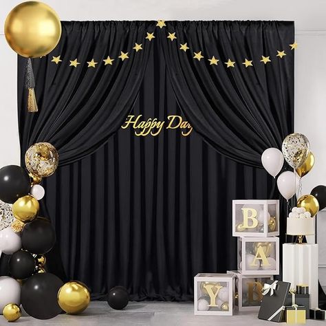 Amazon.com : Black Backdrop Curtains 20x10 FT Polyester Photo Backdrop Drapes for Wedding Birthday Party Background Decoration 4 Panels 5ft x 10ft : Electronics Drapes For Wedding, Backdrop Curtains, Birthday Party Background, Photo Backdrop Wedding, Black Backdrop, Venue Decorations, Black Backdrops, Party Background, Background Decoration