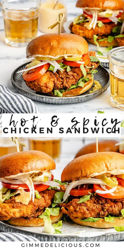 This delicious Spicy Chicken Sandwich is way better than anything from your local fast food restaurant! It's easy to make, yet so juicy and tender for delicious flavor in every bite. Made in the comfort of your own home, you can satisfy your craving for perfectly crispy, spiced sandwiches anytime! Chicken Fried Chicken Sandwich, Chicken Tender Sandwich Ideas, Homemade Spicy Chicken Sandwich, Sides For Fried Chicken, Chicken Tender Sandwich, Spicy Chicken Sandwich Recipe, Spicy Chicken Sandwich, Crispy Chicken Sandwich, Local Fast Food