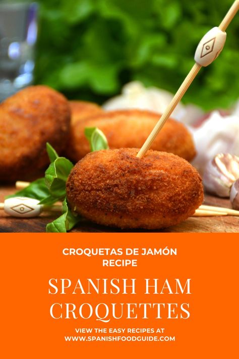 Croquetas de Jamón, also known as Spanish ham croquettes, are a staple on every Spanish tapas menu, and you can find these creamy-crunchy bites all over the country. Check out our Croquetas de Jamón Recipe. Spanish Tapas Croquetas, Spanish Ham Croquettes, Spanish Ham Croquettes Recipe, Spanish Croquettes Tapas, French Croquettes Recipe, Spanish Cuisine Recipes, Jamon Recipes, Croquettes Spanish, Spanish Croquettes Recipe