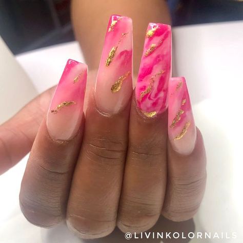 Acrylic Nail Designs Marble Pink, Hot Pink Marble Nails, French Tip Overlay, Mama Nails, Pink Marble Nails, Glitter Gel Nail Designs, Blue Stiletto Nails, Valentines Day Nail, Valentine Nail