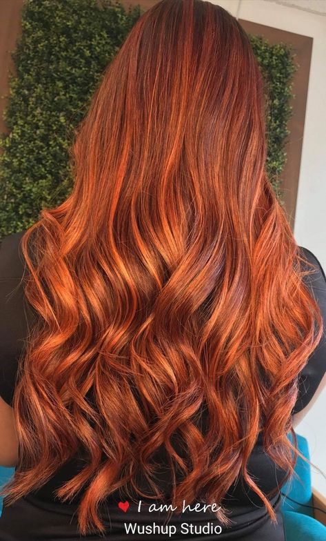 Copper Bayalage, Orange Balayage, Red Hair Vampire, Brown Strands, Caramel Highlights On Brown Hair, Highlights On Brown Hair, Pretty Red Hair, Shaggy Bob Hairstyles, Copper Red Hair