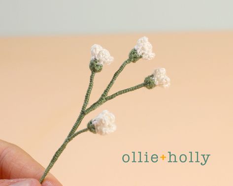 Free Baby's Breath Flower Crochet Pattern — Ollie + Holly | Amigurumi Crochet Patterns Crochet Flower On Stem, Crochet White Flowers Free Pattern, Crochet Babies Breath Flower, Crochet Filler Flower, Crochet Flower Buds Free Pattern, Crochet Bell Flower Free Pattern, Crochet Flower Leaves, Crochet Mini Flower Bouquet Free Pattern, Crochet Greenery Free Pattern