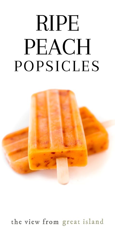 Ripe Peach Popsicles --- the next best thing to sinking your teeth into a fresh picked peach...let the juice dribble down your chin! #easy #recipe #popsicles #summer #peach #diypopsicles #healthy #dessert #fruitpopsicles #summerdessert #kids #fruit #snack #stonefruit #frozen Peach Popsicles, Homemade Fruit Popsicles, Peach Coffee, Healthy Popsicle Recipes, Island Recipes, Healthy Popsicles, Fruit Popsicles, Quick Dishes, Peach Desserts