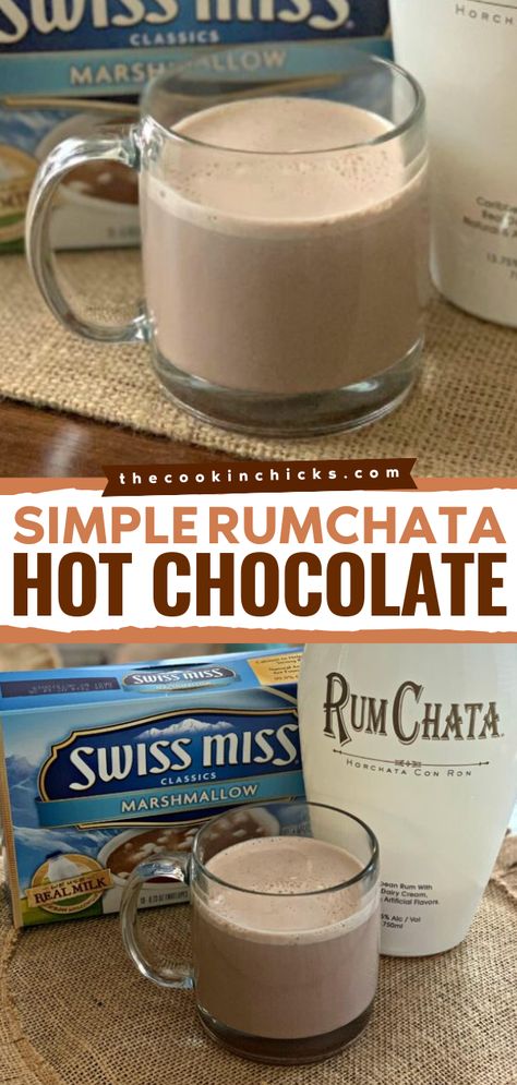 A fall cocktail recipe featuring hot cocoa! This fall drink idea is incredibly simple to prepare in just 2 minutes. Rich and deliciously spiked, this Rumchata Hot Chocolate is the perfect way to warm up! Hot Chocolate With Alcohol Recipes, Spiked Hot Cocoa Recipes, Hot Rumchata Drinks, Chocolate Alcoholic Drinks Easy, Spiked Hot Tea, Hot Totty Recipe For Colds, Hot Cocoa Alcoholic Drink, Hot Chocolate Drinks With Alcohol, Hot Fall Drinks With Alcohol