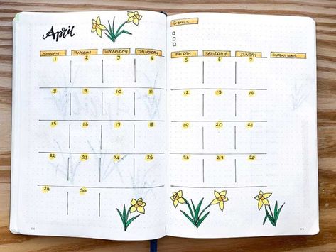 April Calendar 2024 Bullet Journal, May Calendar 2024 Bullet Journal, Monthly Overview Bullet Journal, April Bullet Journal Calendar, April Monthly Spread, Spring Bullet Journal, Bullet Journal Monthly Calendar, Bullet Journal Simple, Birthday Bullet Journal