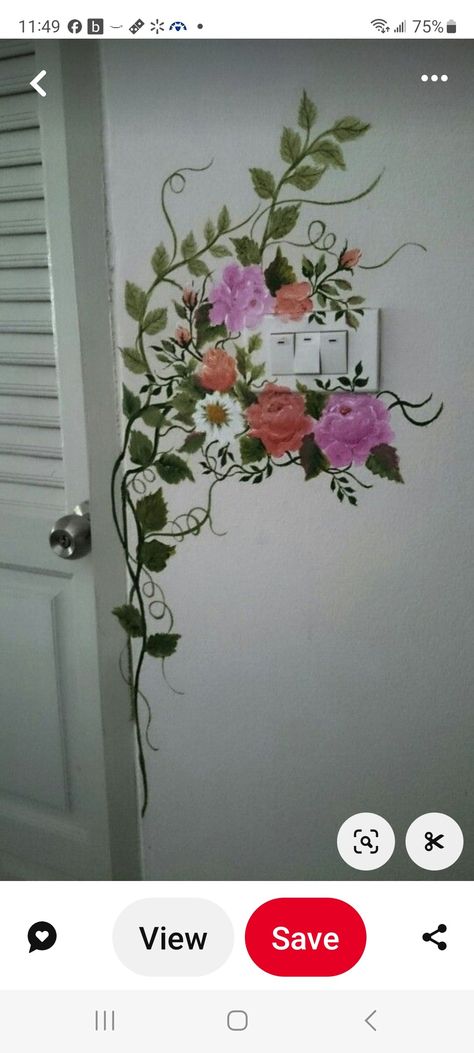 Outlet Painting Ideas, Simple Wall Paintings, Wall Drawings, Whimsical Bedroom, Ceiling Murals, Flower Bedroom, Art Deco Bathroom, Room Wall Painting, Bedroom Wall Designs